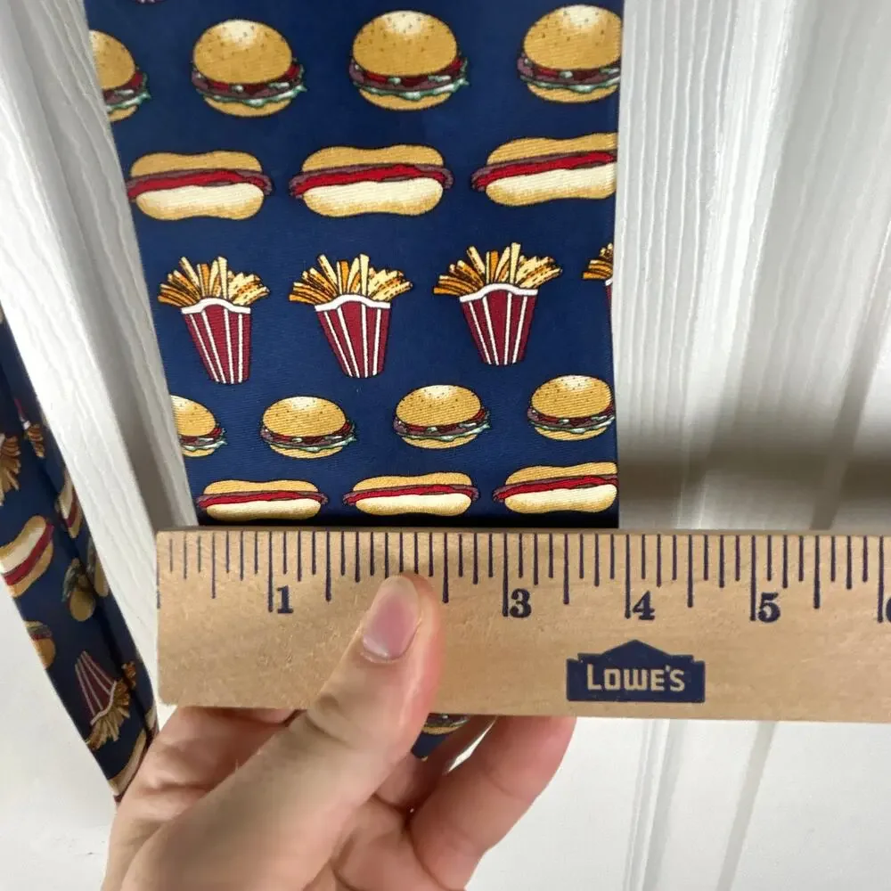 Christian Pelini Novelty Silk Tie Hamburgers Hot Dogs Fries Print Mens